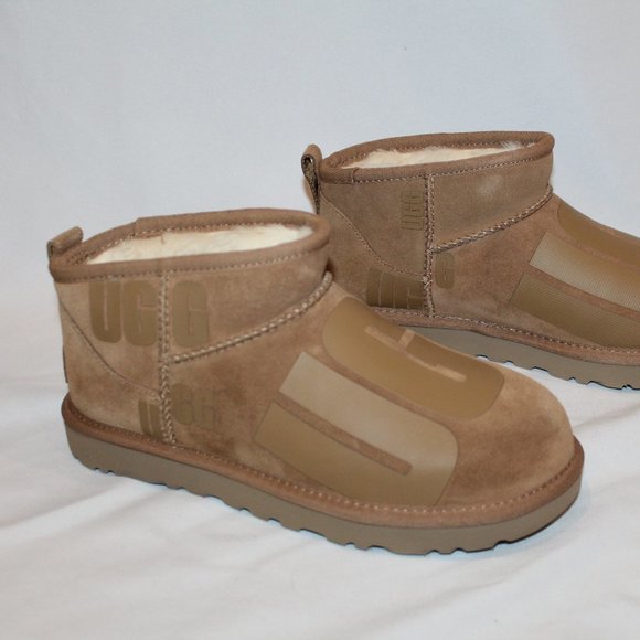 NIB UGG WOMEN'S ULTRA MINI LOGO SUEDE SHEARLING LINED CHESTNUT BOOTS 7 - Picture 2 of 7